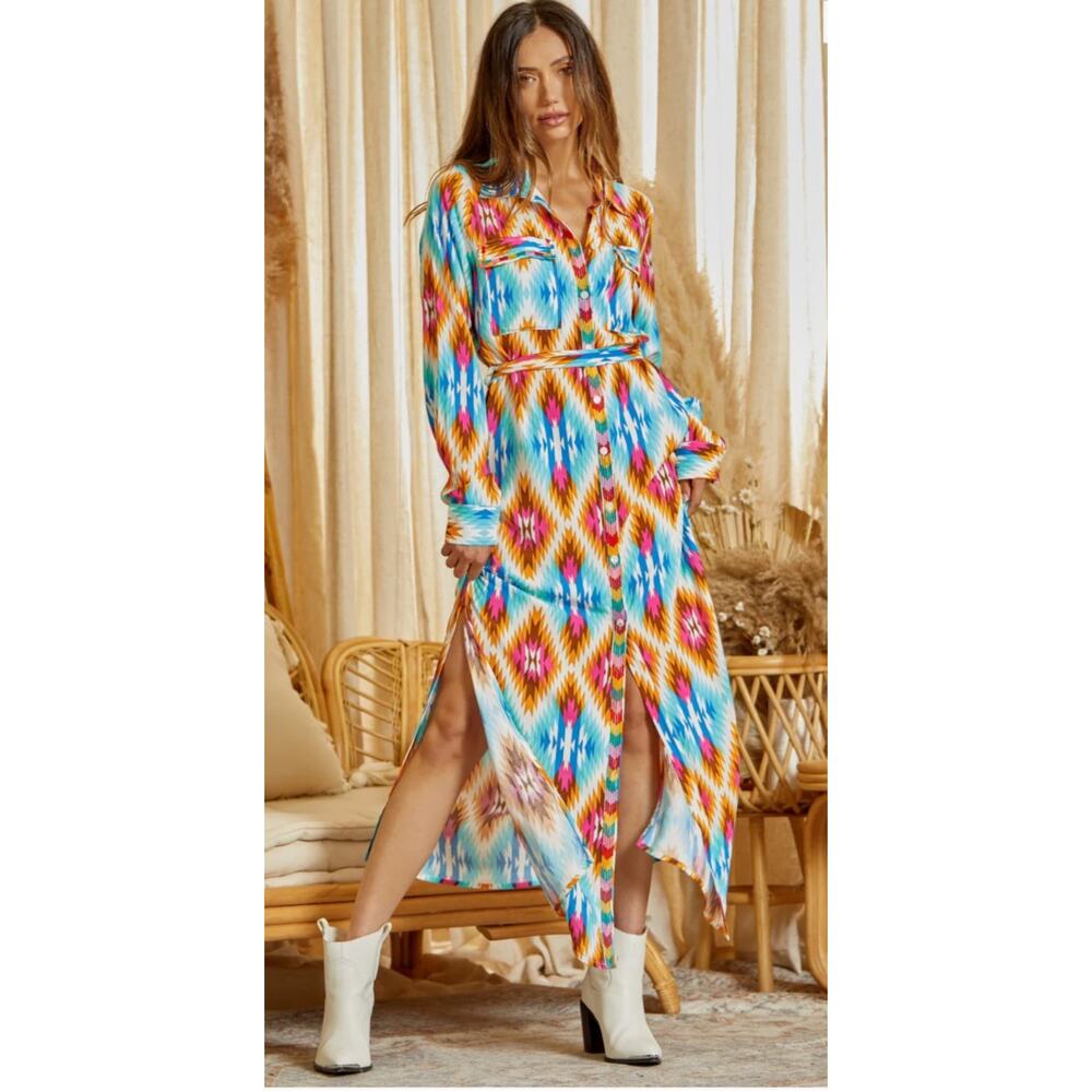 Savannah Jane Ruidoso Aztec Button Down Dress Duster embroidered size 1X NWT